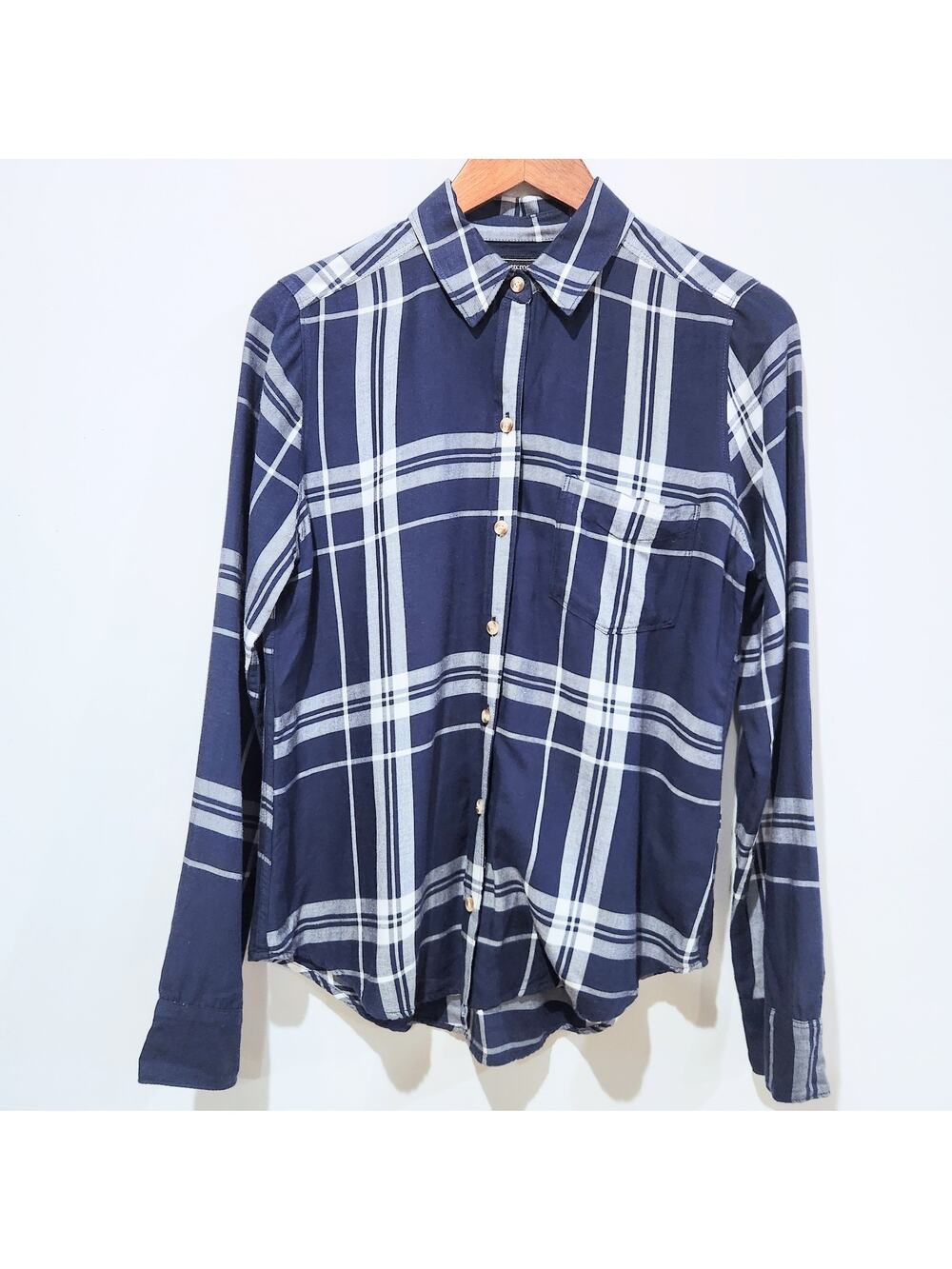 Abercrombie & Fitch Womens Blue White Plaid Button Up Blouse Size Small Western
